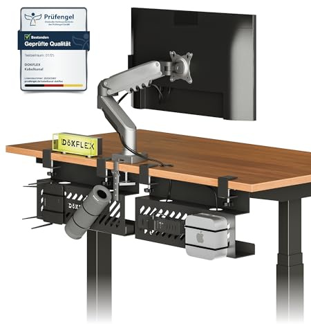 DOKFLEX® 40cm Kabelkanal Schreibtisch,Platzsparend & Mit 5 Kabelausschnitten,2 Montagearten | Ohne Bohren & Mit Schrauben,Der Kabelverstecker für Büro, Gaming-PC & Zuhause (Schwarz)