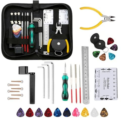 elthmpr 34 PCS Guitar Maintenance Tools Kit - Repair Tool with Carry Bag, Guitar Care Cleaning Accessories for Ukulele Bass Banjo Mandolin, Gift for Beginners Music String Instrument Enthusiast