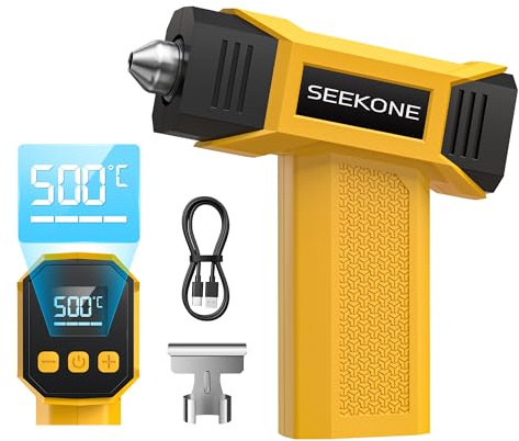 SEEKONE 7.2V Cordless Heat Gun, Mini Hot Air Gun Variable Temp 100℃-500℃ | 5000mAH Mini Heat Gun for 3d Printing with LCD Display, USB Charge, Memory Function, Reflector Nozzle for Crafts, Vinyl Wrap