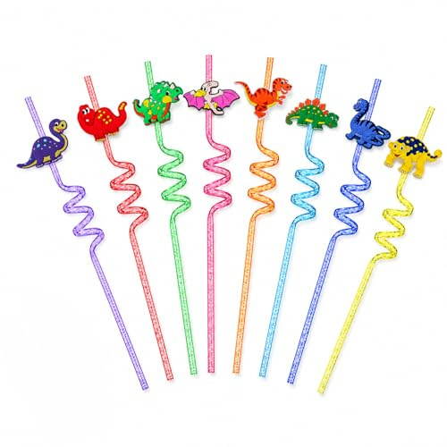 8 Pack Dinosaur Reusable Drinking Straws for Kids Birthday Party Decoration
