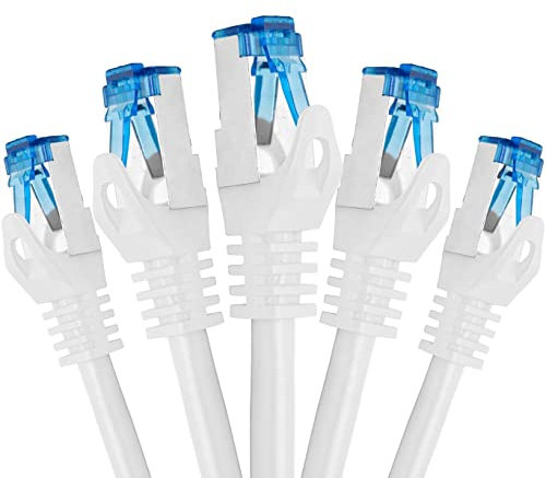 BIGtec - 5 Stück - 2m CAT.7 Gigabit Patchkabel Netzwerkkabel weiß Kupferkabel Patch Ethernt LAN DSL Kabel CAT7 (RJ45, Cat 7, S/FTP PIMF) 2,00m