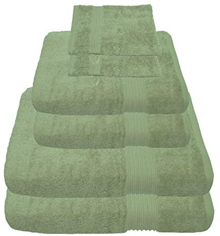 Julie Julsen 6 TLG Handtuchset 2 Badetücher 2 Handtücher + 2 Waschhandschuhe gratis Reine Baumwolle über 30 Farben Lindgrün