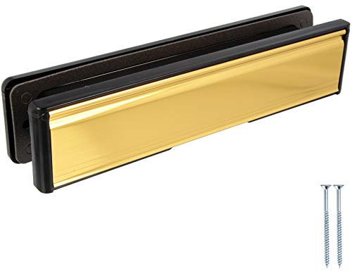 Yale 12 Brass with Black Trim Weatherproof Letterbox Plate with Draught Excluder Brush & Sprung Flaps Universal UPVC Front Door Post Box
