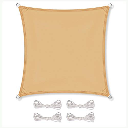 CelinaSun Sonnensegel wasserdicht PES Quadrat 5,6x5,6m Sand beige UPF 50+ Premium Sonnenschutz inkl Befestigungsseile