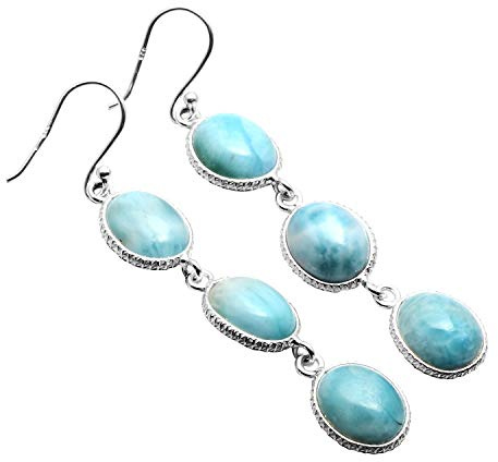 Silver Palace Ohrringe für Damen, natürlicher Larimar-Edelstein, 925er-Sterlingsilber