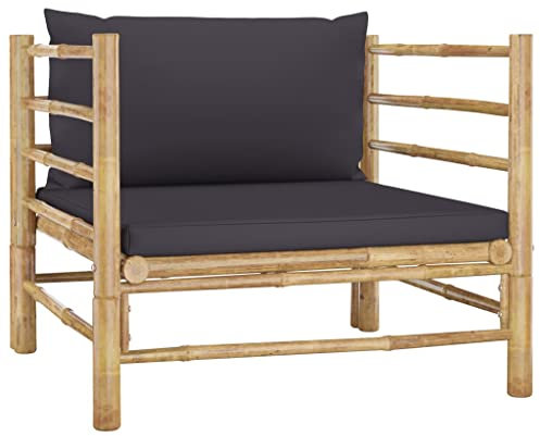 vidaXL Gartensofa mit Dunkelgrauen Kissen Gartensessel Sessel Sofa Lounge Gartenmöbel Loungesessel Gartenstuhl Stuhl Outdoor Bambus