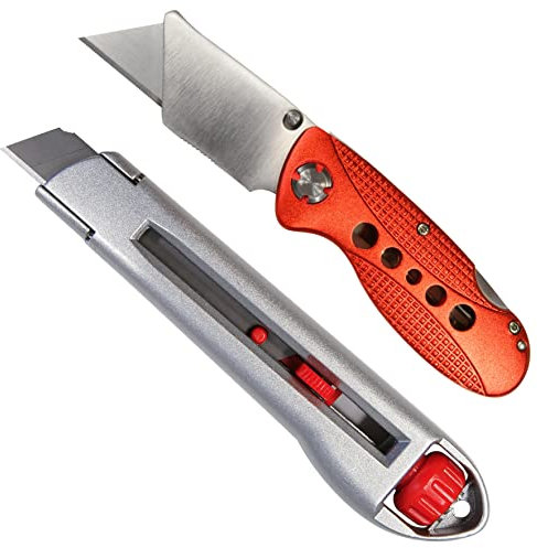 SmartPack Profi Cuttermesser Set: Universalen Alu Klappmesser mit Klingenverriegelung 'Back-Lock' im Etui und Profi Teppichmesser aus Metall mit 18 mm Klingen