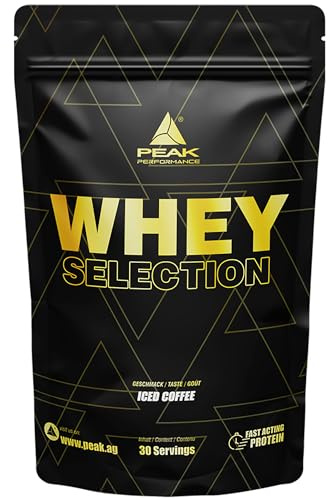 PEAK Whey Selection - 900g Geschmack Iced Coffee I 30 Portionen I Muskelaufbau I Protein Pulver I mit Whey Konzentrat I Isolat I Hydrolysat I freies L-Leucin I Laktase