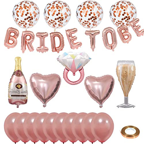 22 Pcs Bride to Be Deko, JGA Deko Accessoires Ballons Junggesellenabschied Frauen Deko Set mit Bride to Be Girlande Flaggenbanner Champagngold-Ballons Latex Konfetti Ballons Und Ballonband