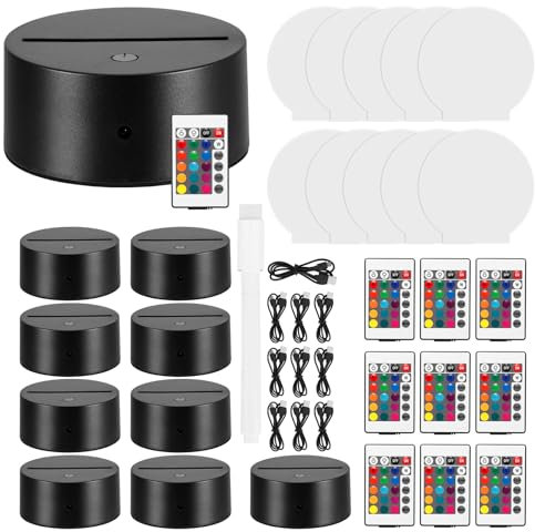 ONEVER 3D-LED-Nachtlicht-Lampensockel, 16 Farben LED-Sockel, Acryl-Lichtsockel mit 10 Acryl-LED-Leuchten mit PlateTouch-Steuerung, Ständer für Schlafzimmer, Kinderzimmer