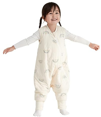 Duomiaomiao Baby Schlafsack mit füßen, Winter mit füßen,100% Baumwolle Baby, Jungen 2.5 tog mit Schlafsack, Cartoon-Laub,Atmungsaktiv (95cm-Regenbogen)