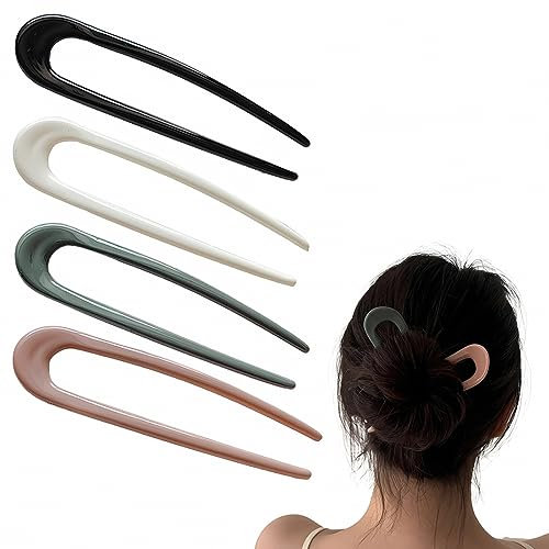 XPEX Pin per Capelli a Forma di u Bastone Ondulato Pinze per Capelli Tartaruga Acetato di Cellulosa per Accessori per Capelli Donne Ragazze Riutilizzabile 4 Pezzi Ince Chignon