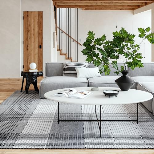 Rugs USA Oregon Plaid Wollteppich, 60 x 200 cm, Grau