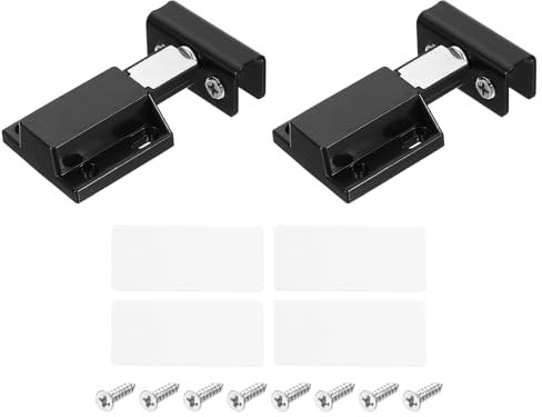 sourcing map Glass Door Magnetic Catch Latch Closures with Clamp, 2 Sets for 5-8mm Glass, Push Open Single Glass Door Magnetic Touch Latch, Black