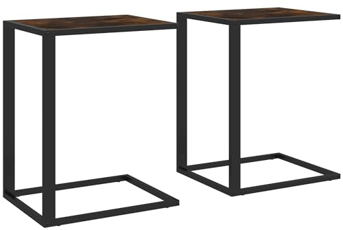 HOMCOM C-Shaped Side Table, Sofa End Table with Metal Frame, Accent Couch Table for Living room, Bedroom, Set of 2, Brown and Black