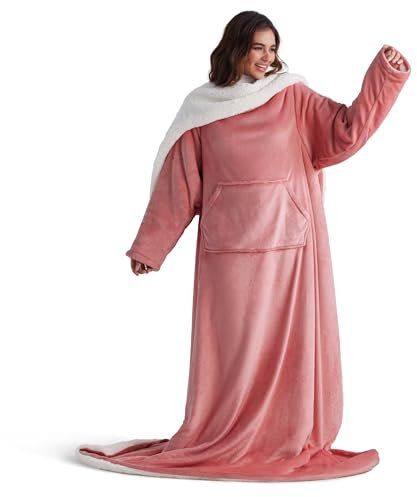 BEDSURE Decke mit Ärmeln als Geschenke für Frauen-Kuscheldecke mit Ärmeln Warm 150x200cm Erwachsene Ärmeldecke als Geschenke TV Decke, Sharpa-rosa