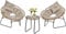 NALONE 3 Pieces Bistro Set Wicker Patio Conversation Set, All-Weather Acapulco Chairs with Tempered Glass Table, 2 Cushions and Pillows, Woven Rope Chair Furniture Set Ideal for Garden (Khaki)