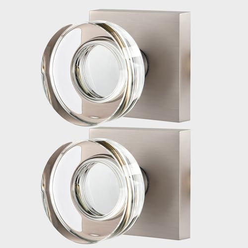 newliplace 2 Pack Glass Dummy Door Knobs Interior Brushed Nickel Crystal Dummy Door Handles Interior for Closet and Hallway