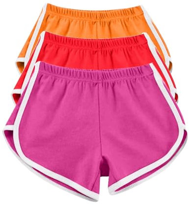 AMDOLE 3er-Pack Damen-Lauf-Shorts, Baumwolle, Sommer, Hotpants, Workout, Fitnessstudio, Sport, Yoga, Hose, Jogger, Strand-Shorts, Bademode, elastische Taille, lässige Lounge-Shorts, Rose/Rot/Orange,