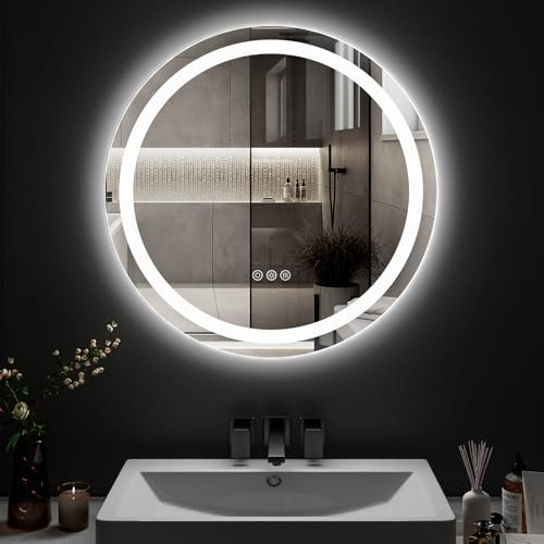 ChillCruiser 60cm rundes LED-Badezimmer Spiegel 3 Farbtemperaturen einstellbar dimmbar Antibeschlag-Lichter an der Wand montierter Schminkspiegel mit Smart-Touch-Steuerung