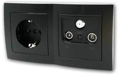 FLAIR Kombi Steckdose & Antennendose, schwarz, TV Radio & SAT, Unterputz
