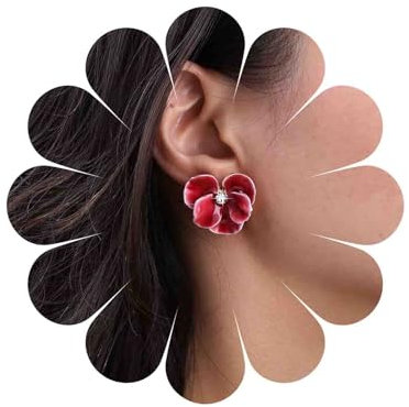 Cybche Boho Blu Smalto Fiore Orecchini A Perno Acrilico Floreale Con Petalo e Strass - Statement Gioielli Per Le Donne