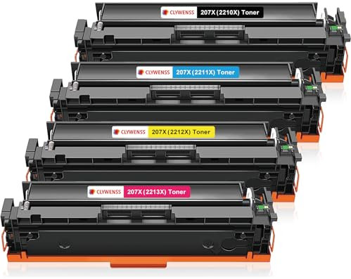 Clywenss 207X Toner Set Mit Chip, Kompatibel mit HP 207X 207A Tonerkartuschen für Color Laserjet Pro MFP M283fdw M282nw M255dw M255nw M283 M282 M255 Multipack W2210X W2211X W2212X W2213X, 4er-Pack