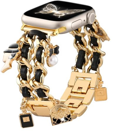 Wepro Bracelet Elégant Compatible avec Apple Watch Bracelets 40mm 38mm 41mm 42mm, Bracelet Réglable en Chaîne avec Accessoires de Remplacement de Luxe pour iWatch Series 10 9 8 7 6 5 4 3 2 1 SE