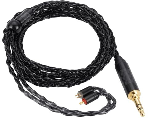 Alphatec 3.5mm to 2Pin (0.78mm) IEM Cable, 8-Core OCC Silver-Plated HiFi Earbud Cable, Ultra-Soft Earphone Cable, for In Ear Monitor, 4.3ft Black