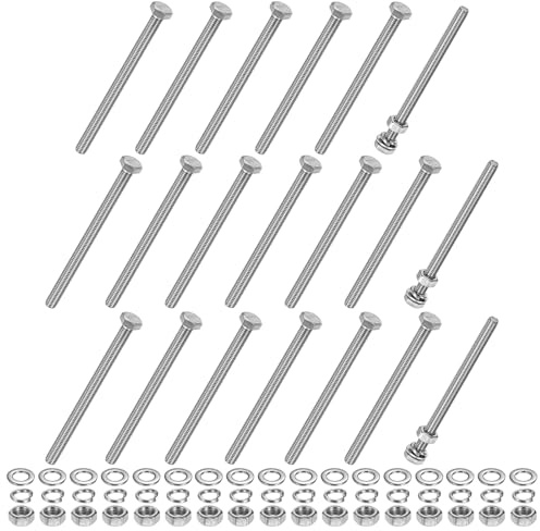 M METERXITY 20Pcs Hex Head Screw Bolt w/Nuts Flat & Lock Washers M6x85mm | Stainless Steel Bolts and Nuts Kit,Fully Threaded Metric Bolt Assortment,for Equipment/Machinery