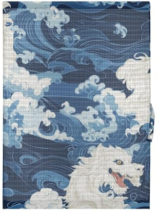 EtherSpher Rideaux décoratifs imperméables pour petite fenêtre de chambre à coucher, motif monstre japonais, vagues bleues, 1 panneau, 137,2 x 182,9 cm