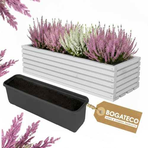 BOGATECO Blumenkasten aus Holz 44x20 cm mit Innentopf Pflanzkasten Für Garten Pflanzkübel Für Balkon Blumenkasten Für Terrasse Blumentopf mit Einsatz Kräutertopf für zu Hause Blumenkübel HELLGRAU