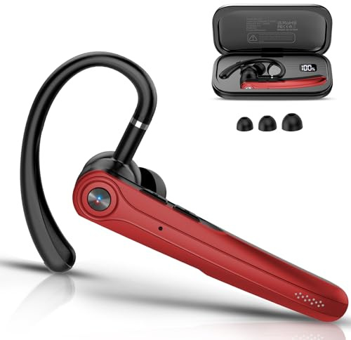 Bluetooth Headset V5.4 Wireless Freisprech Telefon mit CVC 8.0 und ENC Dual Mikrofon, Bluetooth Ohrhörer kabellos mit 25h Sprechzeit, 120h Standby Headset Handy für Autofahren Büro Business, Rot