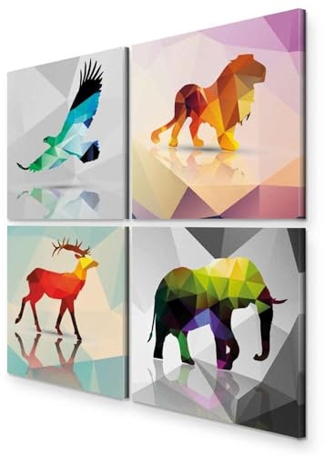 murando - Wandbilder Set Tiere 80x80 cm 4 Teilig je 40x40 Vlies Leinwandbild Kunstdruck modern Wandbilder XXL Wanddekoration Design Wand Bild mehrteilig Geometrisch Kinderzimmer Abstrakt bunt