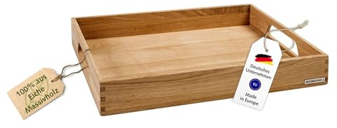 NATUREHOME Holztablett aus Eiche, 50x35,5x7 cm - massives, Serviertablett aus zertifiziertem Eichenhartholz - nachhaltig & stabil in der EU handgefertigt – edles Tablett zum Dekorieren & Servieren