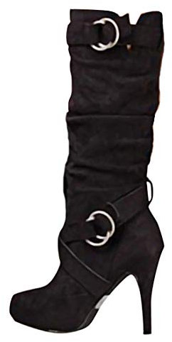 Minetom Donna Aderenti, Alti Stivali sopra al Ginocchio da Feste Elasticizzato Tacco Medio A Blocco Misura Nero 40 EU