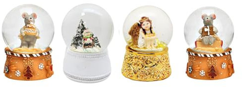 4er Set süße Mini-Schneekugeln Nostalgie Weihnachtsmäuse Engel Schneemann Weihnacht, Durchmesser 45mm mit Luftblase * 2-181-264a-39829ab