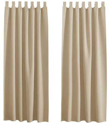 PONY DANCE Gardinen Kinderzimmer Schlaufenschal - Vorhang Blickdicht Biscotti Beige Thermo Vorhänge Verdunkelung, 2er Set H 175 x B 140 cm