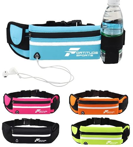 Running Belt with Phone Holder | Running Waist Pack for Phones, Headphones and Water Bottle | Waterproof Running Belt for Women and Men (Black)