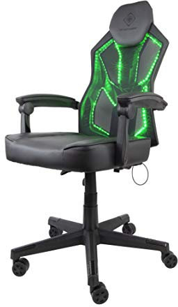 Deltaco Gaming - Silla gaming LED, en cuero PU, con control remoto y diseño ergonómico, con ruedas lisas