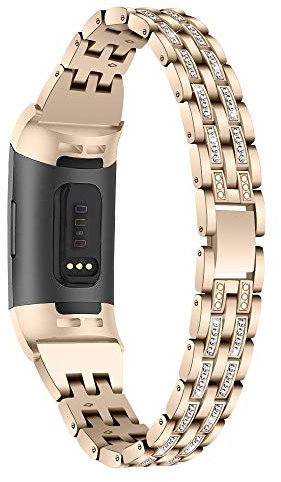 TenCloud Ersatzarmbänder kompatibel mit Fitbit Charge 4/Charge 3 Armband, Metallbänder Bling Bling Strass Armbänder für Frauen Armband für Charge 4/Charge 3 Fitness Tracker (Gold)