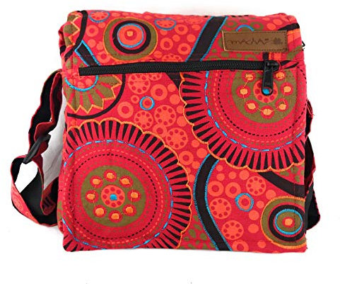 Damen Baumwolle Umhängetasche Indische Ethno Stil Boho Maliprint Tasche Baumwolle satche l mit Klappe Bohemian Hippie (Rot)