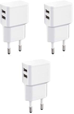 Wicked Chili 3X Double Chargeur USB 12W / 2400mA Pro Series Alimentation Universelle adaptée pour téléphone Portable, Batterie Externe et Enceinte Bluetooth (90°, Double Sortie USB) Blanc