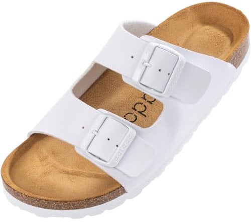 Palado Pantoletten Damen Korfu Matt - gefertigt in Spanien - matte Oberfläche - Veloursleder-Decksohle - ergonomisches Weichfußbett - leichte EVA-Sohle Weiß UK7 - EU40