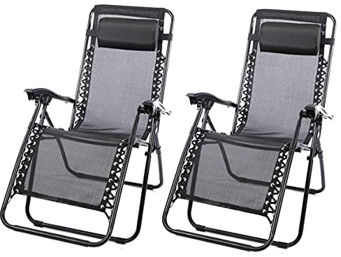 The Secret Home - Set de 2 Tumbonas con Reposabrazos Plegables - Hamaca Multiposiciones de Metal con Cojín Reposacabezas - Ideal para Playa, Jardín, Terraza (Negro)