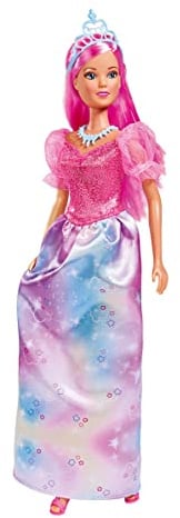 Steffi Love Rainbow Princess, Ankleidepuppe als Regenbogen Prinzessin mit farbigen Haaren, Puppe 29cm, 3-Fach Sortiert, es Wird nur EIN Artikel geliefert, ab 3 Jahren
