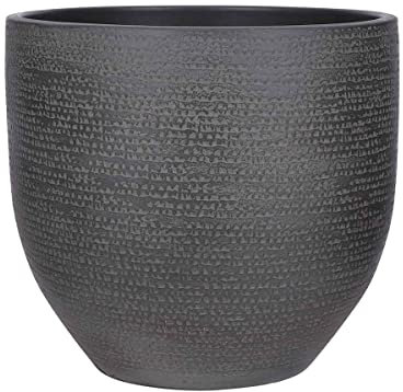 MICA Decorations Carrie Pot de Fleurs Terre cuit Rond Noir - 32 x Ø 35 cm - Pot de Plante