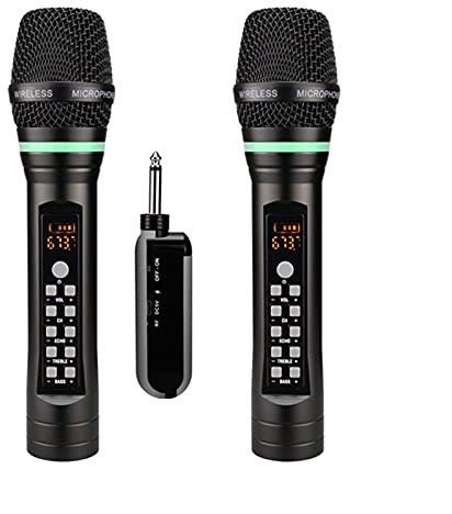 Mic Speakers Wireless microphone Rechargeable UHF Portable Wireless Bluetooth Karaoke Microphone Micro Echo Treble Bass Adjust Channel Home Microphones Microphone ( Color : 2 Microphones )