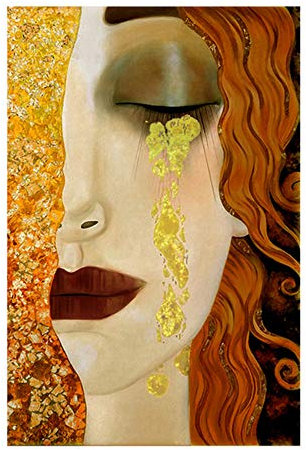 Gemälde auf Leinwand Kunst Gustav Klimt Goldene Tränen und Kuss Poster und Drucke Wandkunst Bilder für Wohnzimmer 80x120cm (32x47) Mit Rahmen