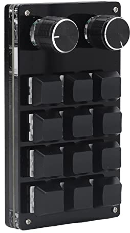 Fockety Clavier de Jeu, 12 Touches 2 Boutons programmables Plug and Play Durable Acrylique Mécanique Clavier Ordinateur Universel Petit et Portable Une Main Macro Pad pour Bureau, Jeu, Musique, Média